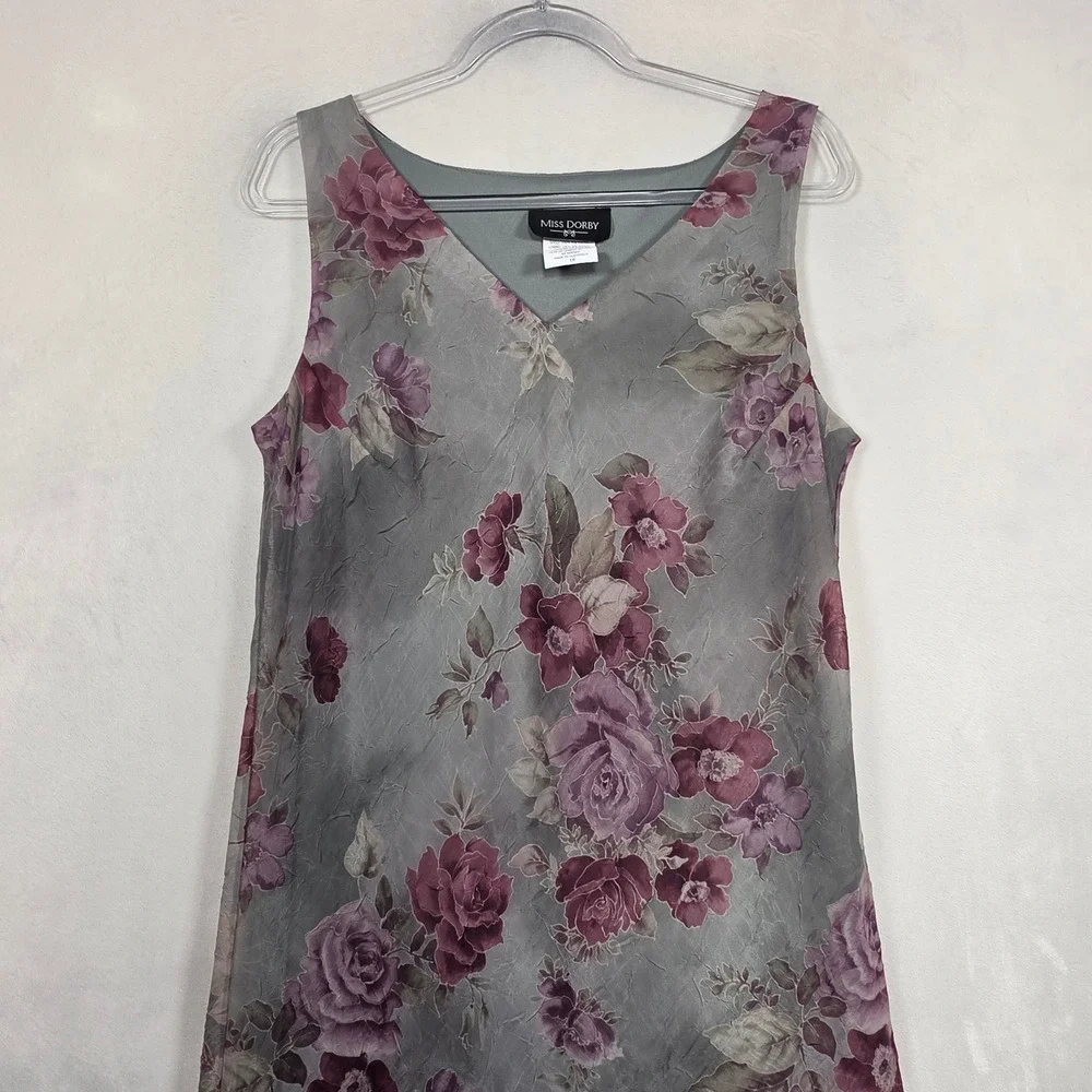 Miss Dorby Floral Maxi Dress Women's 18 Green Purple Y2K Fairy Grunge